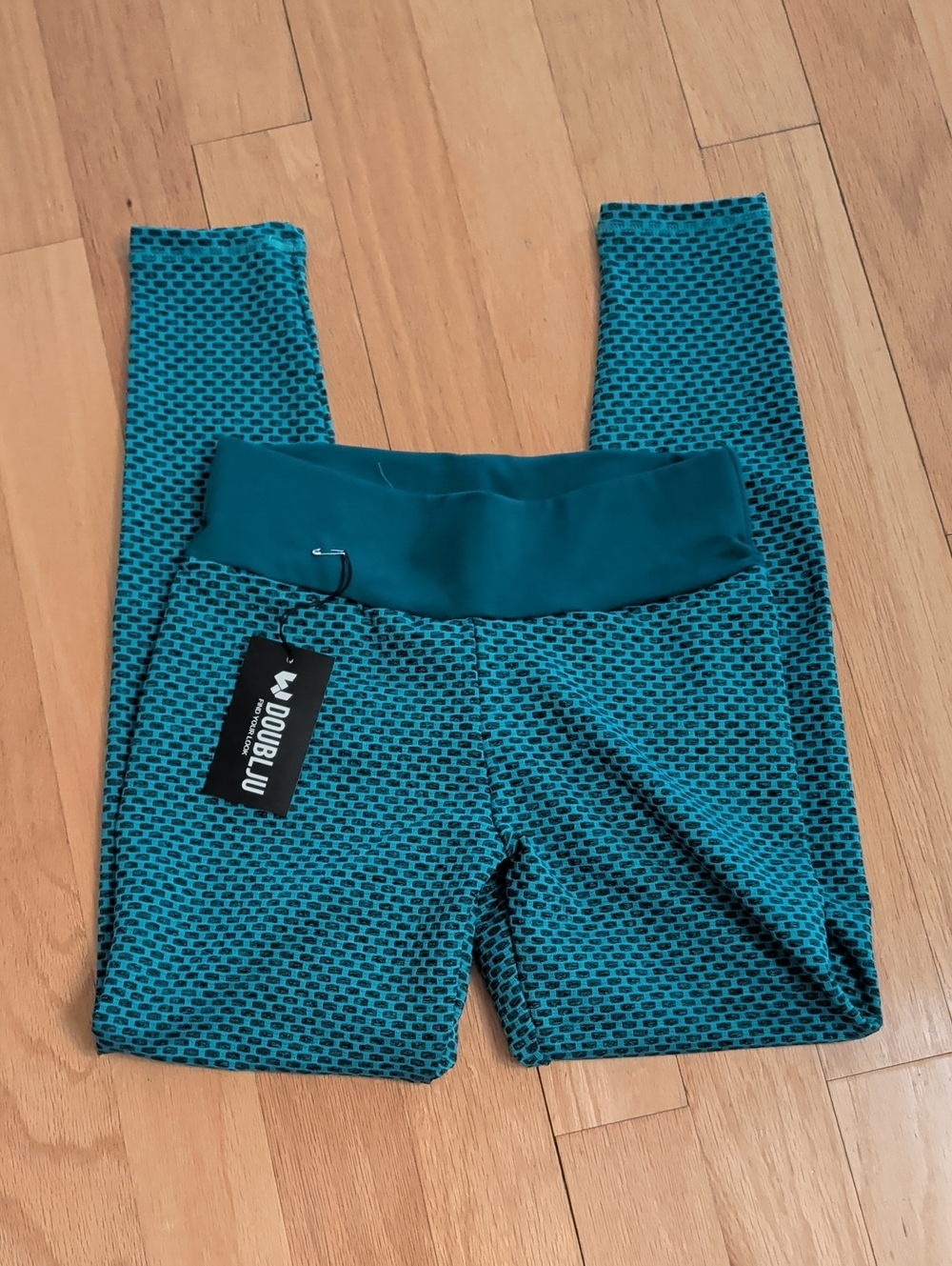 Doublju Green Mesh Ruched Yoga Pants Leggings High Waisted Size Medium NWT